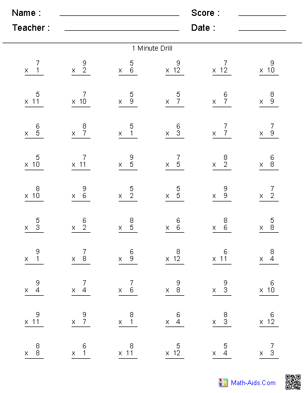 Multiplication Chart Worksheet