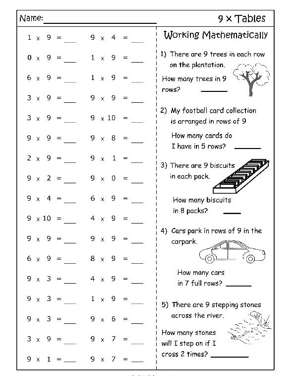 Table de multiplication 1-50 Feuille de travail