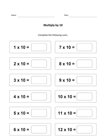 Multiplication Table 10