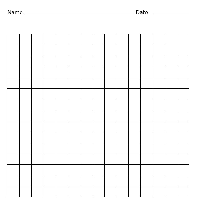 Blank 15x15 Multiplication Chart