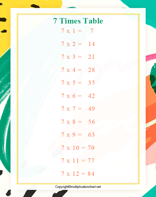 Multiplication table 7