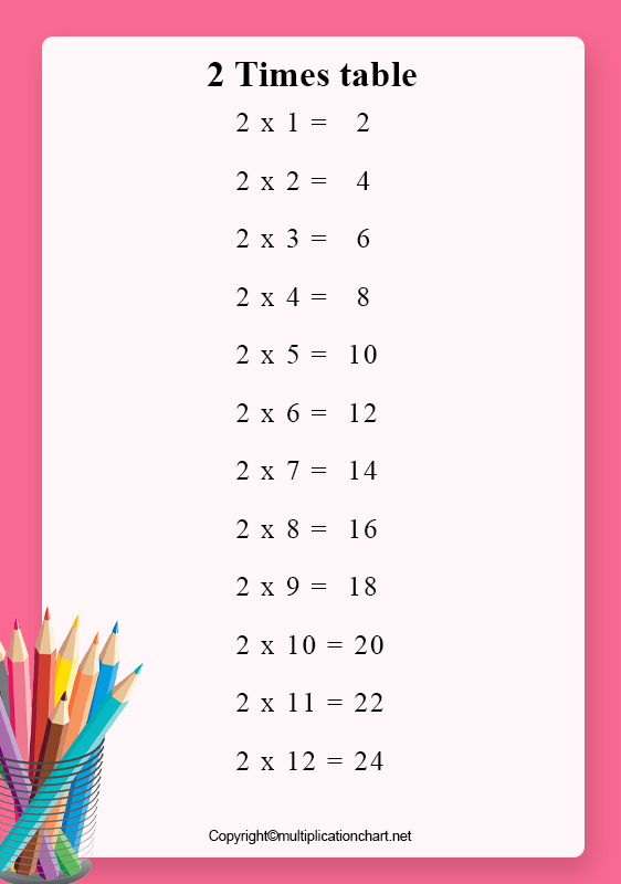 Free Printable Multiplication Chart 2