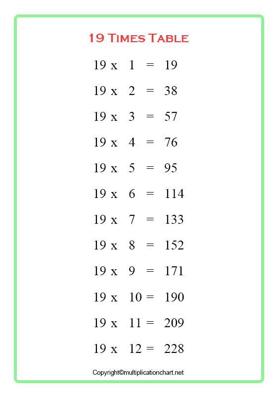 19 Times Table